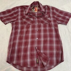 DIXXON Men's Burgundy Plaid Button Down Shirt